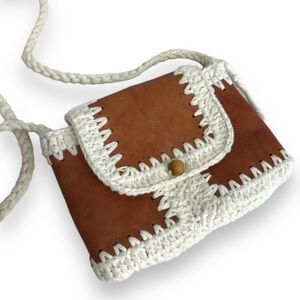 Cowhide & Crochet Mini crossbody - handmade